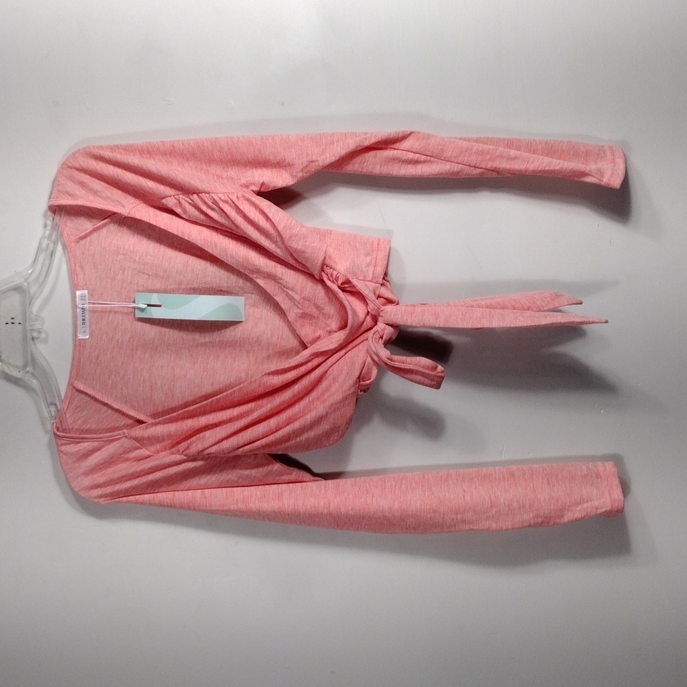 NWT Dressfo Pink  T Shirt Crossover Tied V Neck Cropped Top Dress Covsize Large